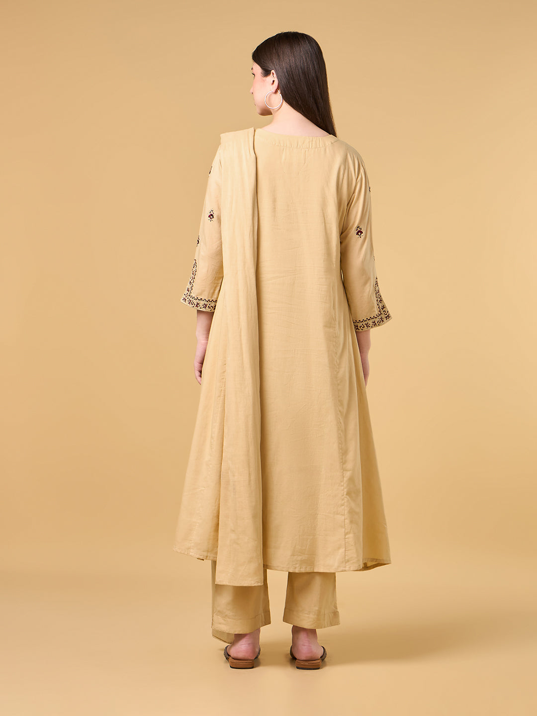 Beige Embroidered Cotton Suit