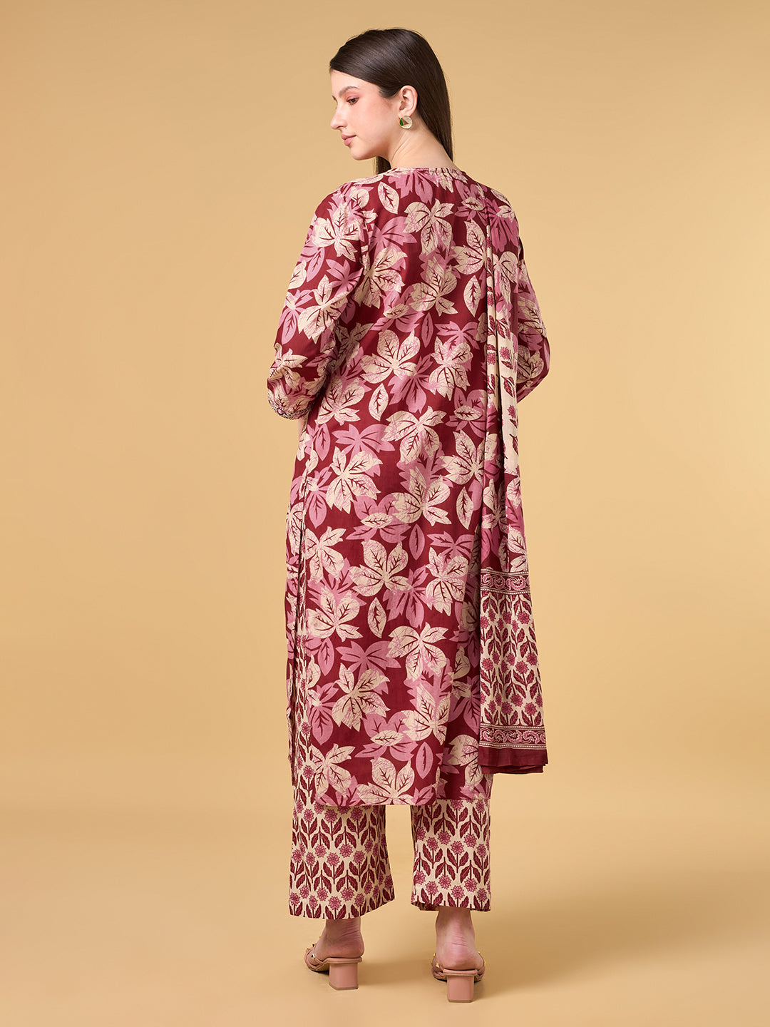 Maroon Tropical Printed Cotton Suit