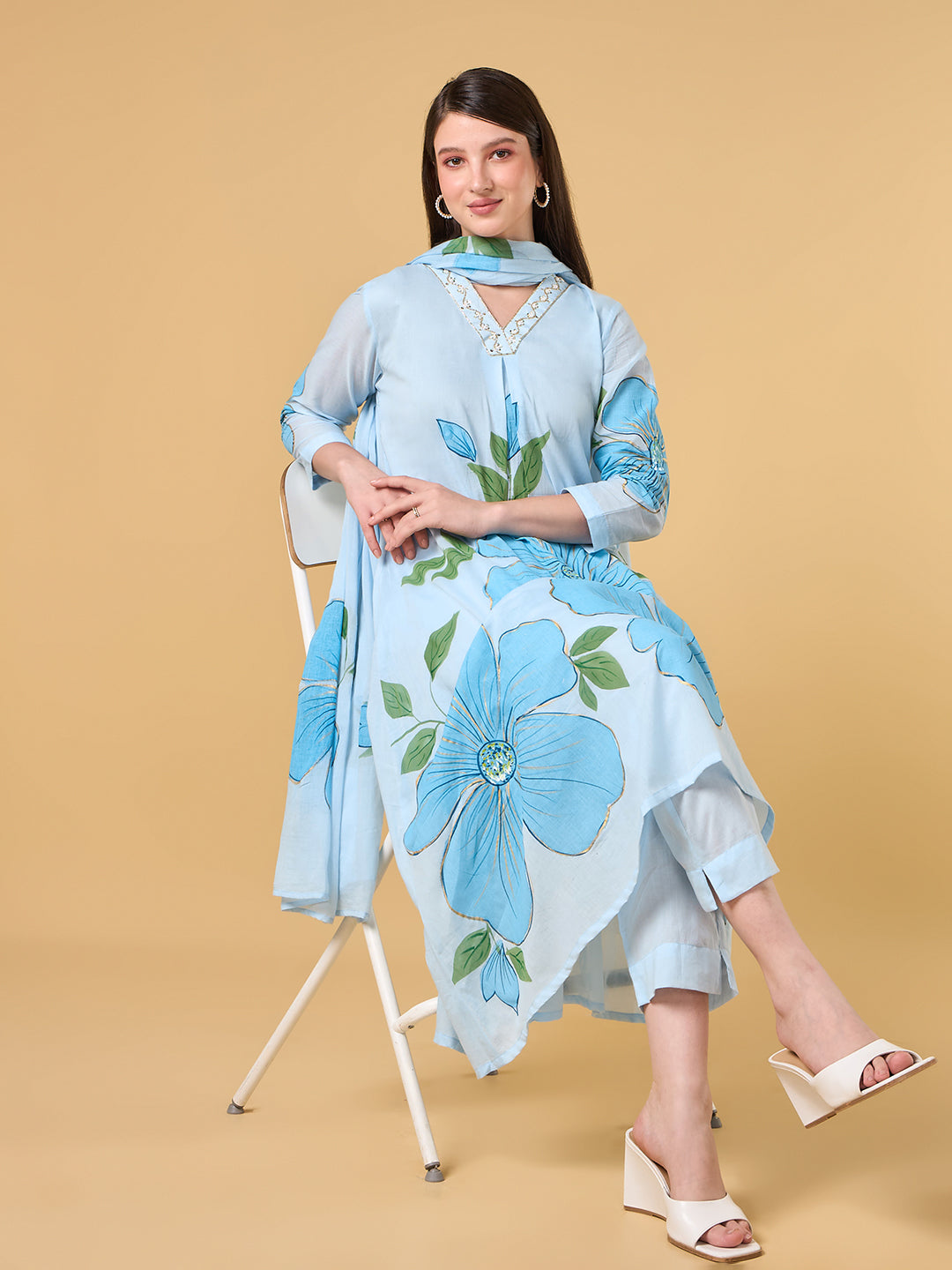 Pastel Aqua Brush Painted Cotton Suit