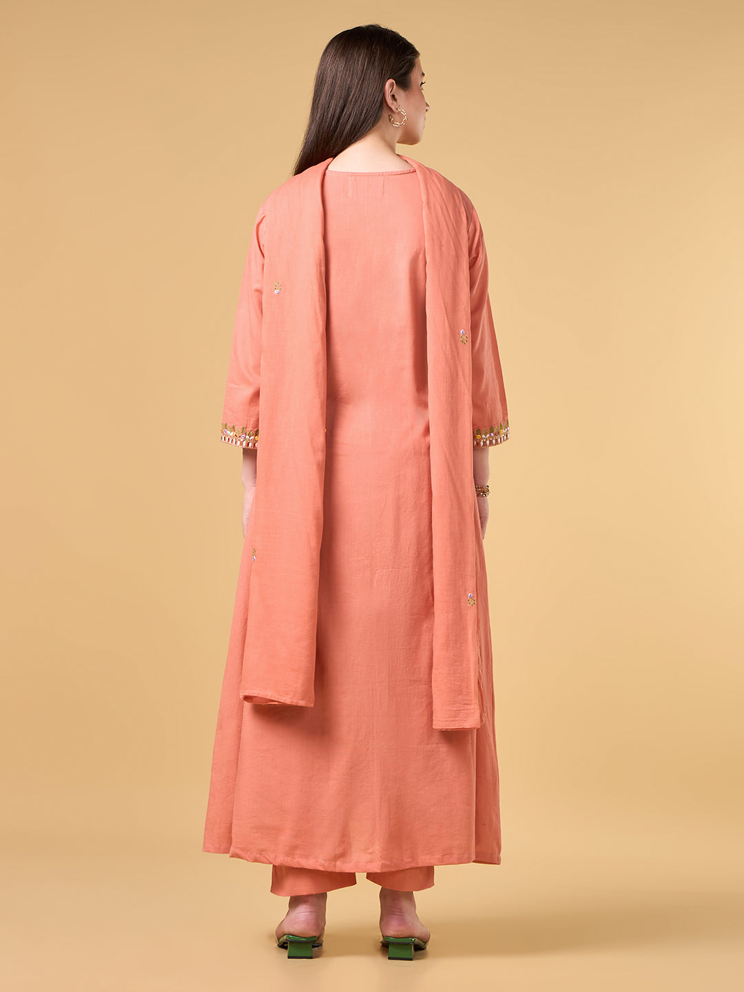 Orange Embroidered Cotton Suit