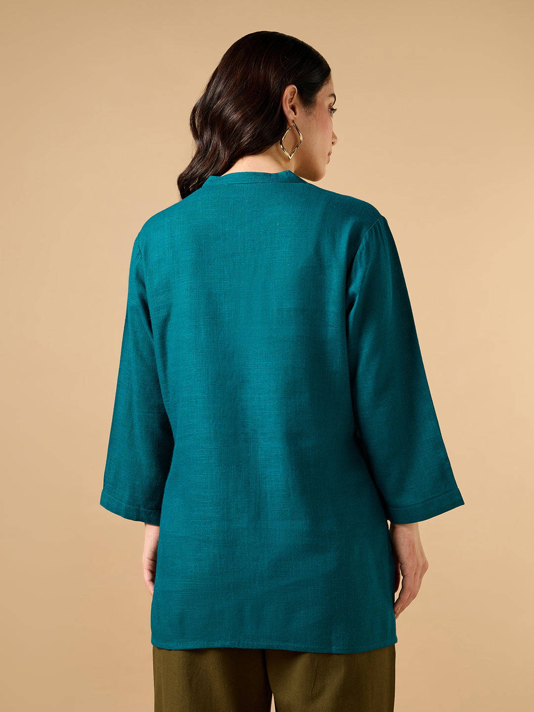 Classic Linen Teal Green Short kurta