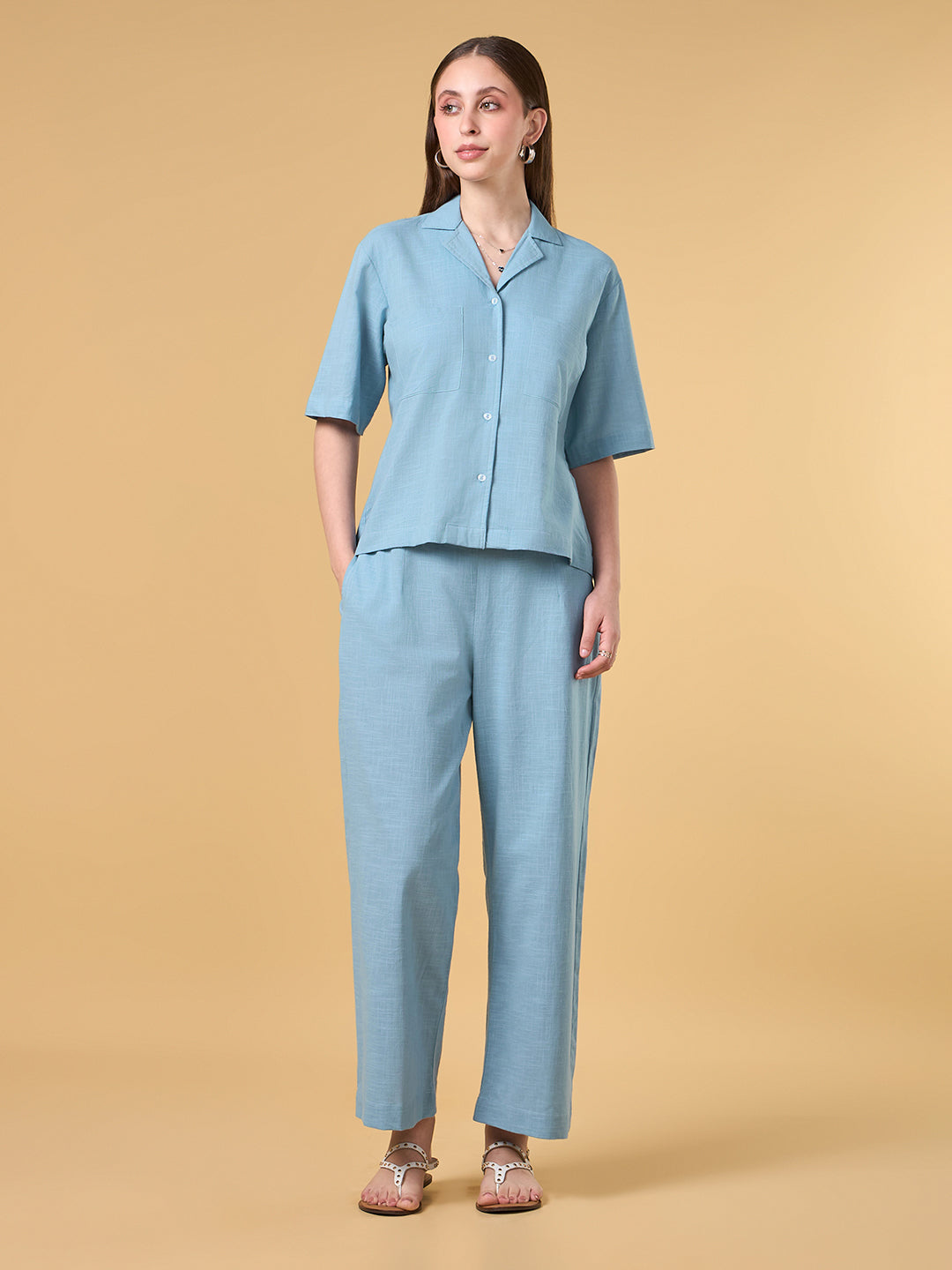 Azure Solid Cotton Co-ord Set
