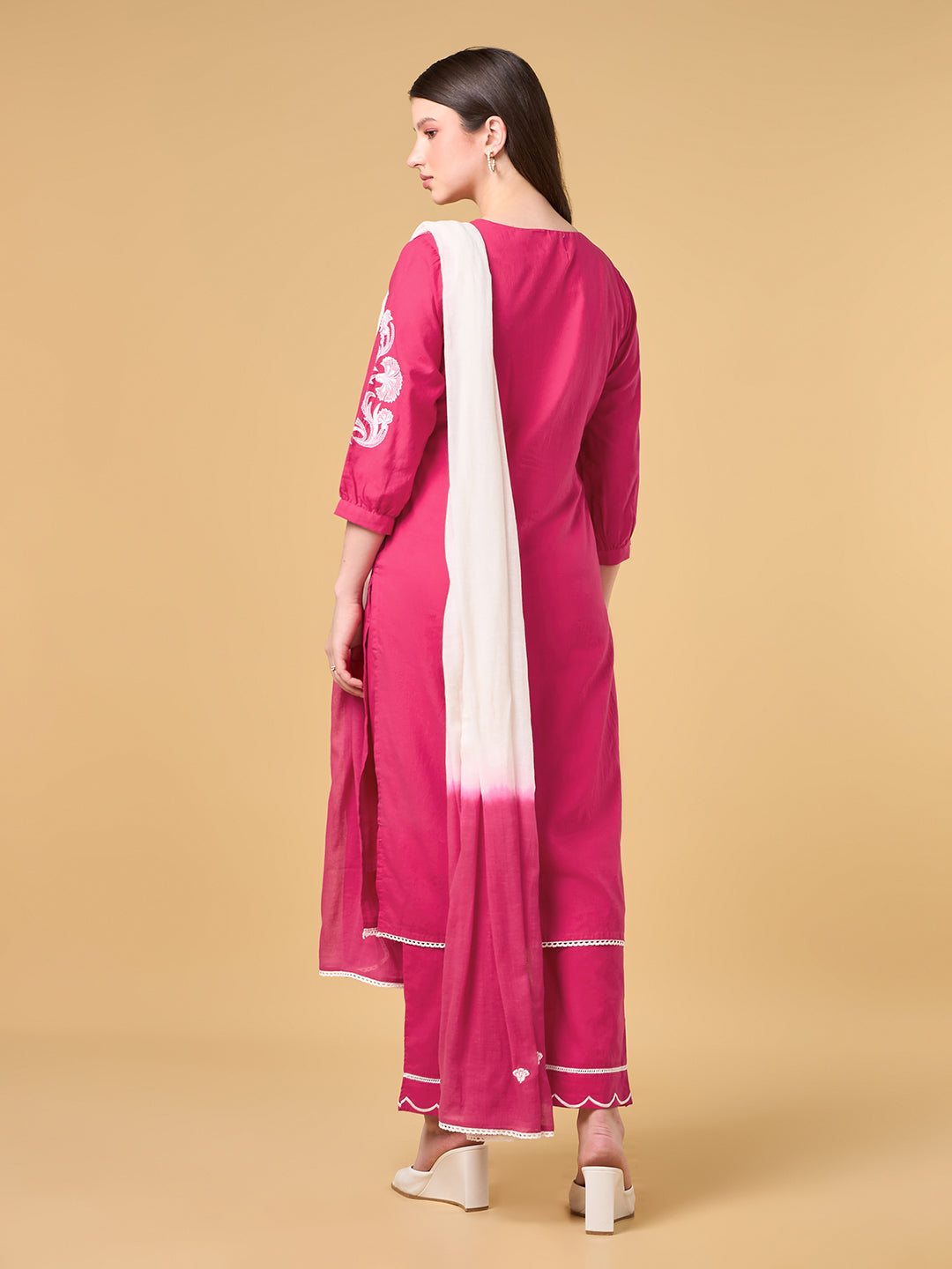 Bright Pink Embroidered Cotton Suit