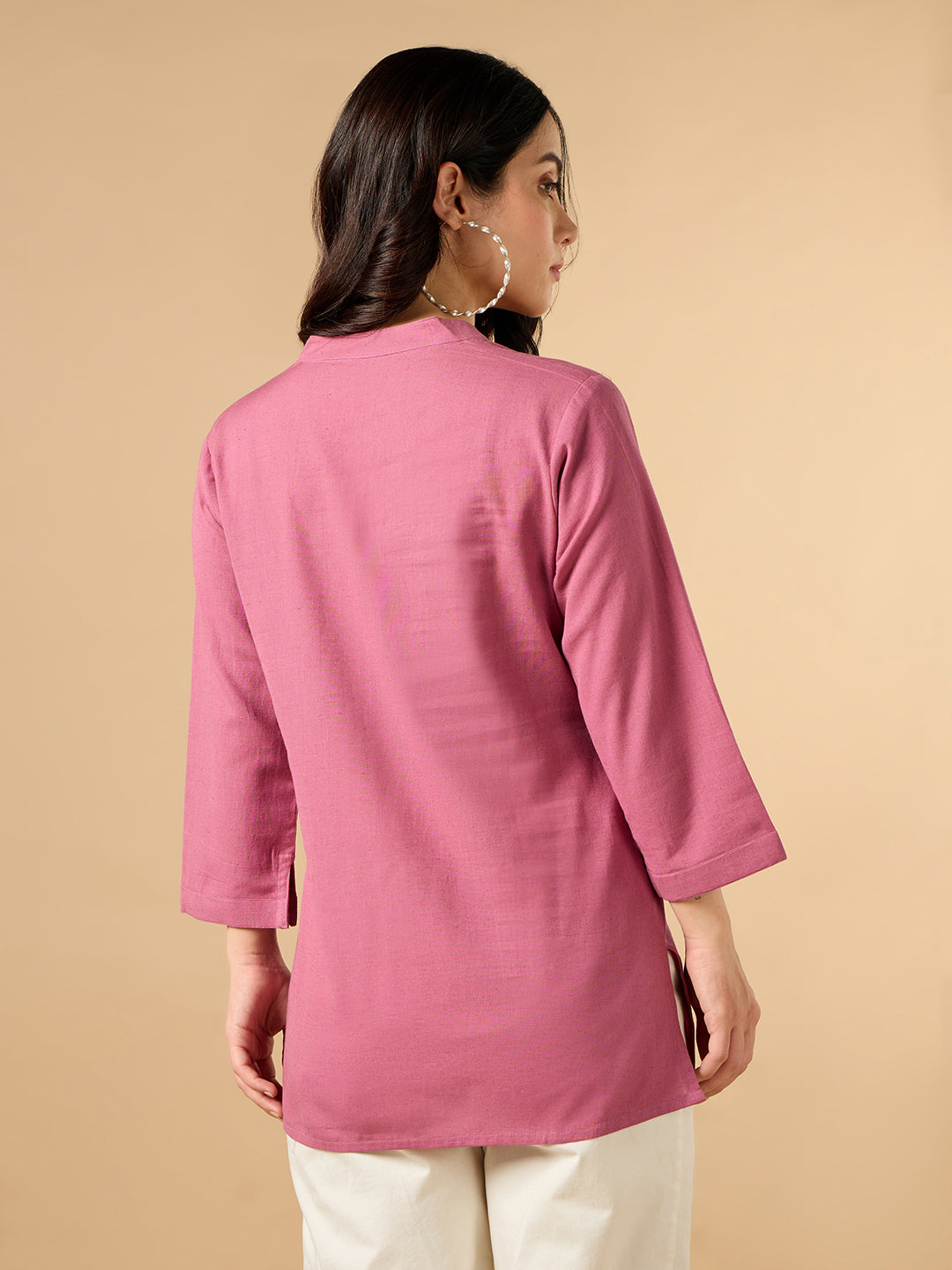 Classic Linen Watermelon pink Short kurta