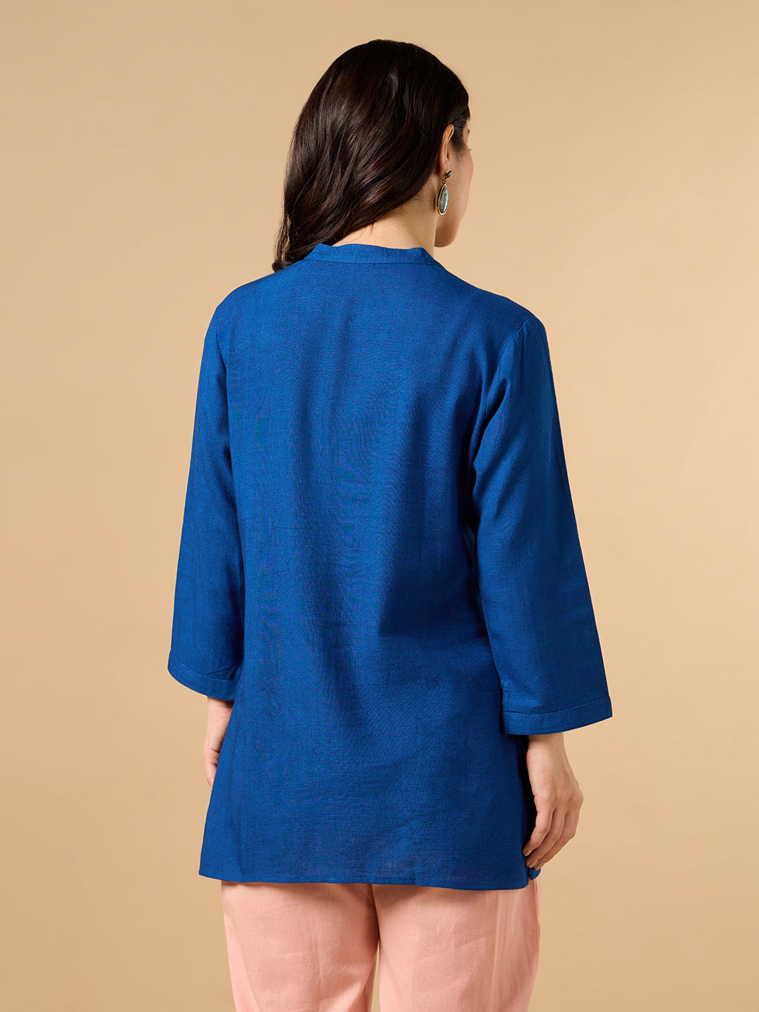 Classic Linen Royal Blue Short kurta