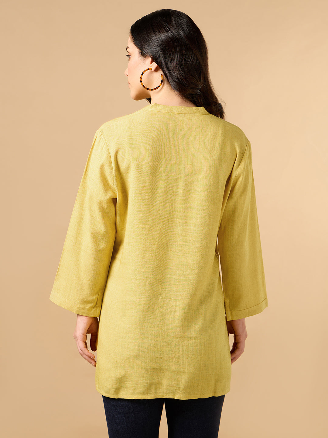Classic Linen Yellow Short kurta