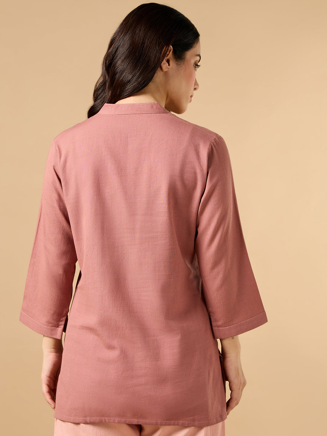 Classic Linen Chestnut Brown Short kurta