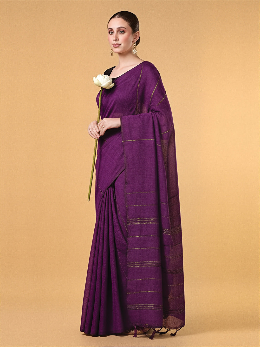 Grape Wine Mercerised Cotton Saree