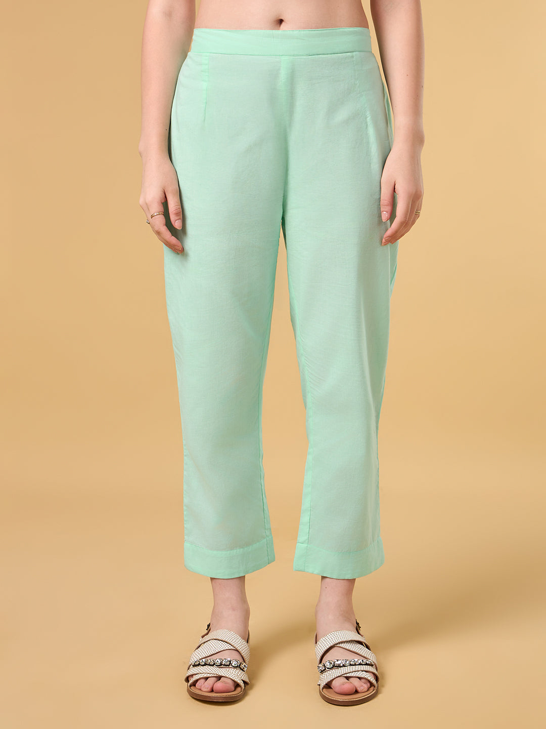 Pastel Green Embroidered Cotton Suit