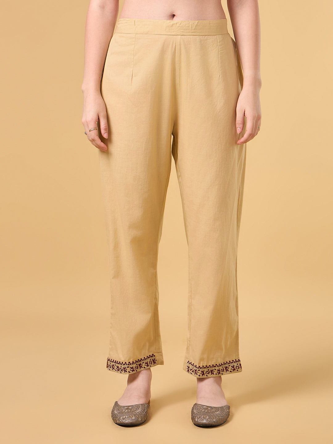 Beige Embroidered Cotton Suit
