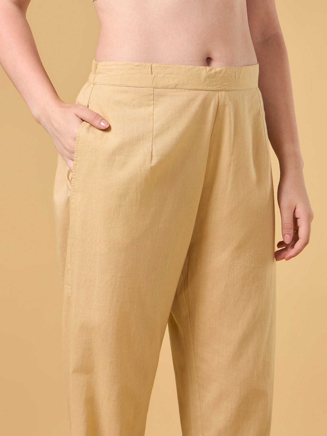 Beige Embroidered Cotton Suit