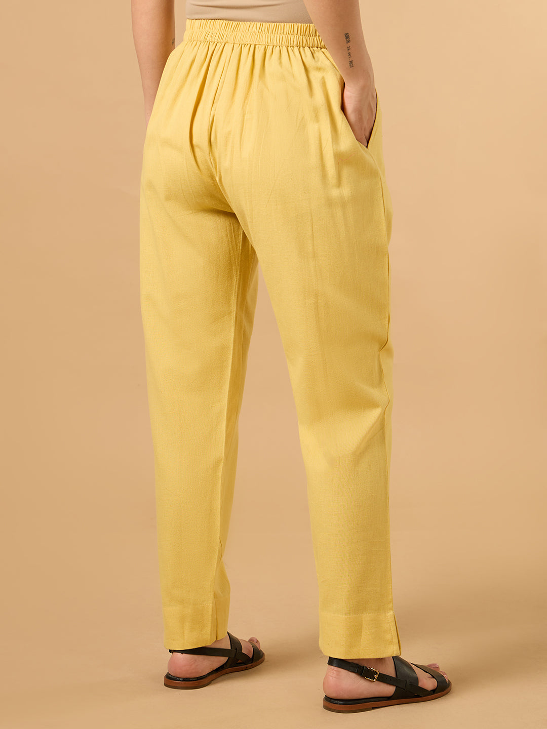 Yellow Cotton Straight Pant