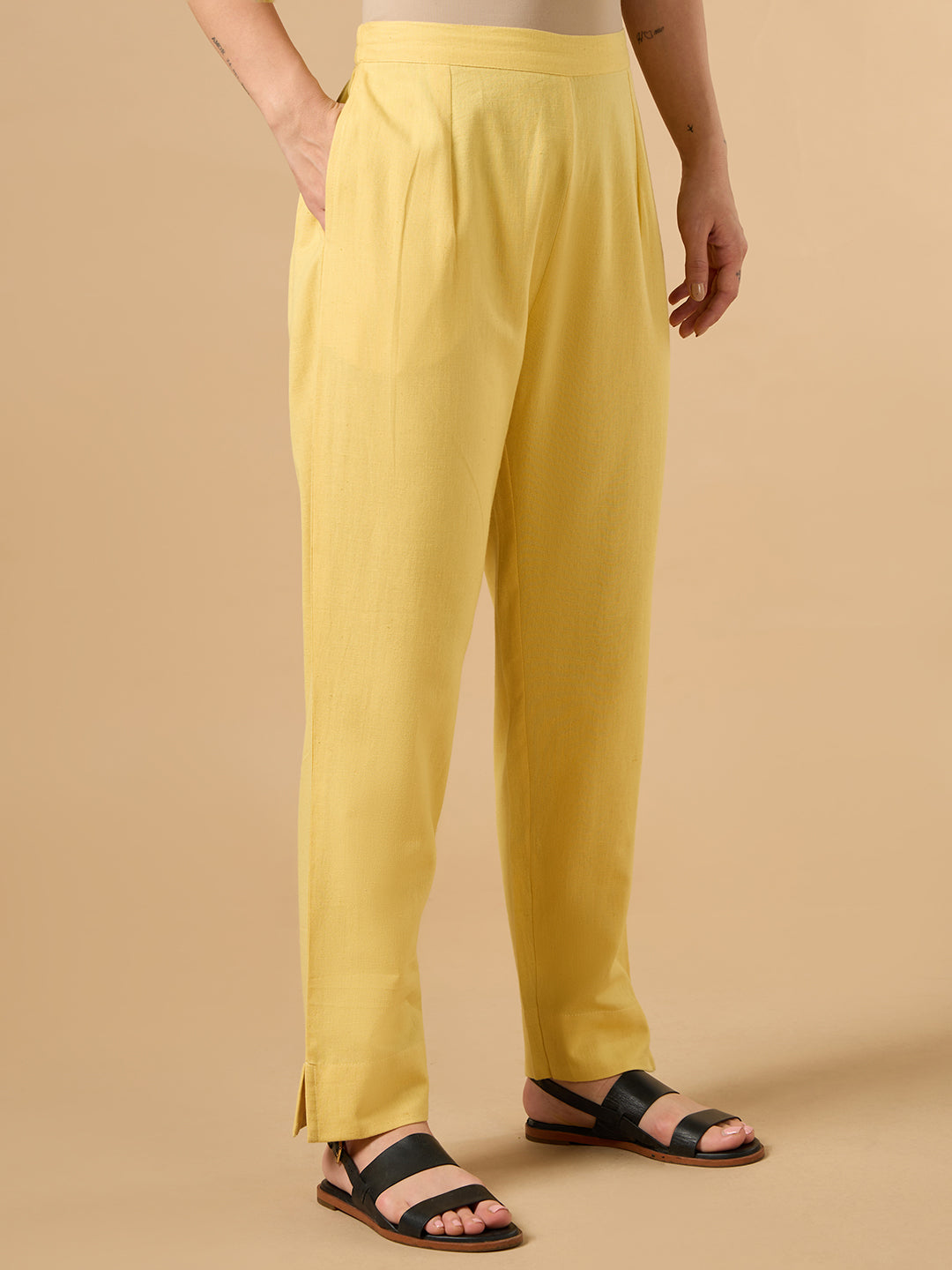 Yellow Cotton Straight Pant