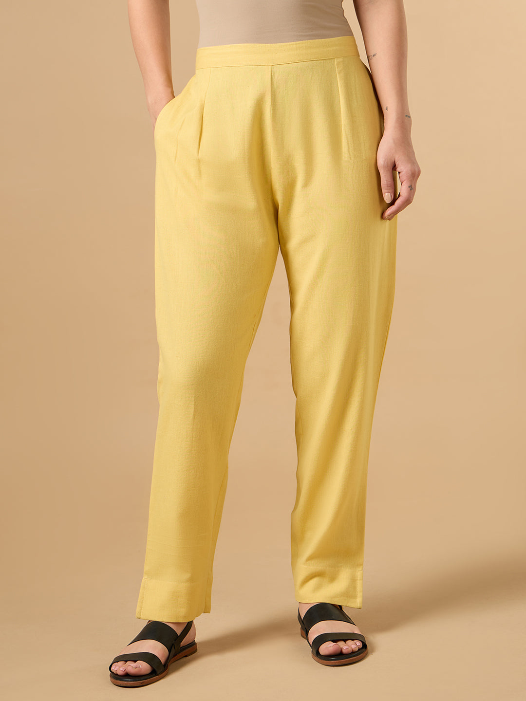 Yellow Cotton Straight Pant