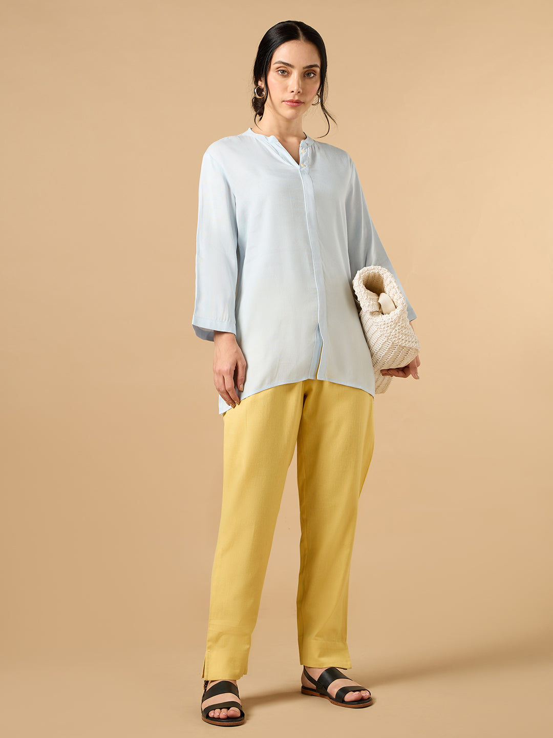 Yellow Cotton Straight Pant