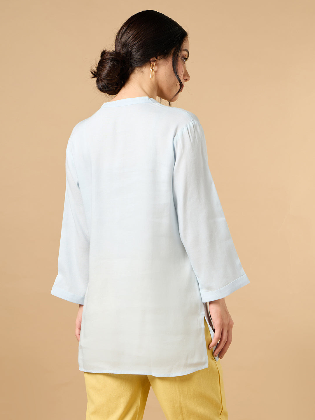 Classic Linen Sky Blue Short kurta
