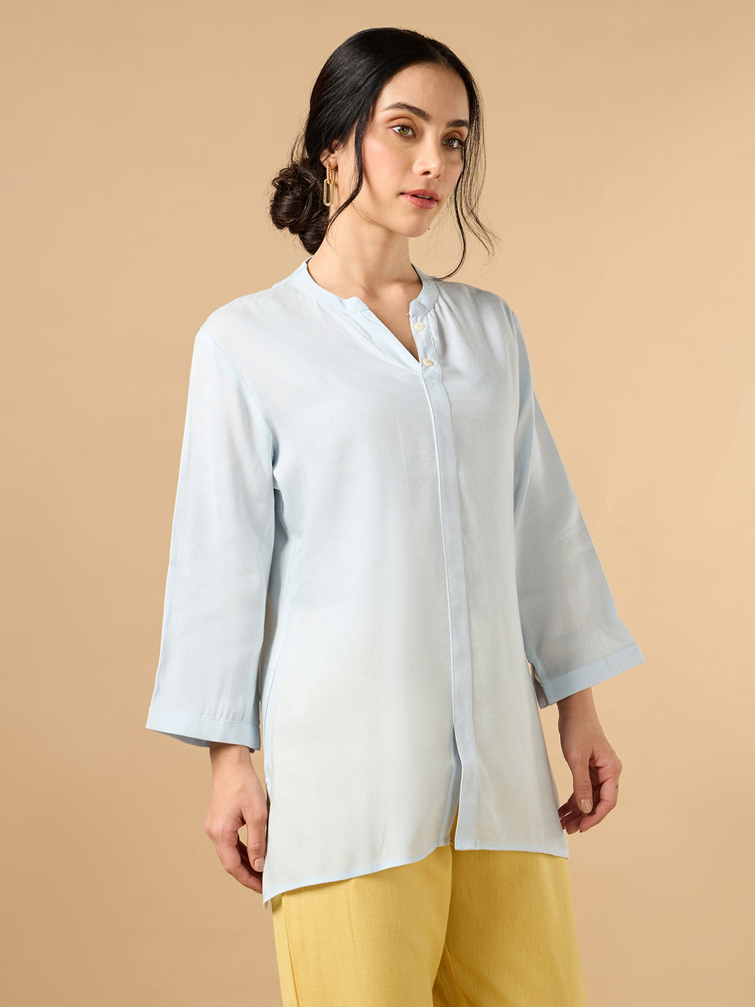 Classic Linen Sky Blue Short kurta
