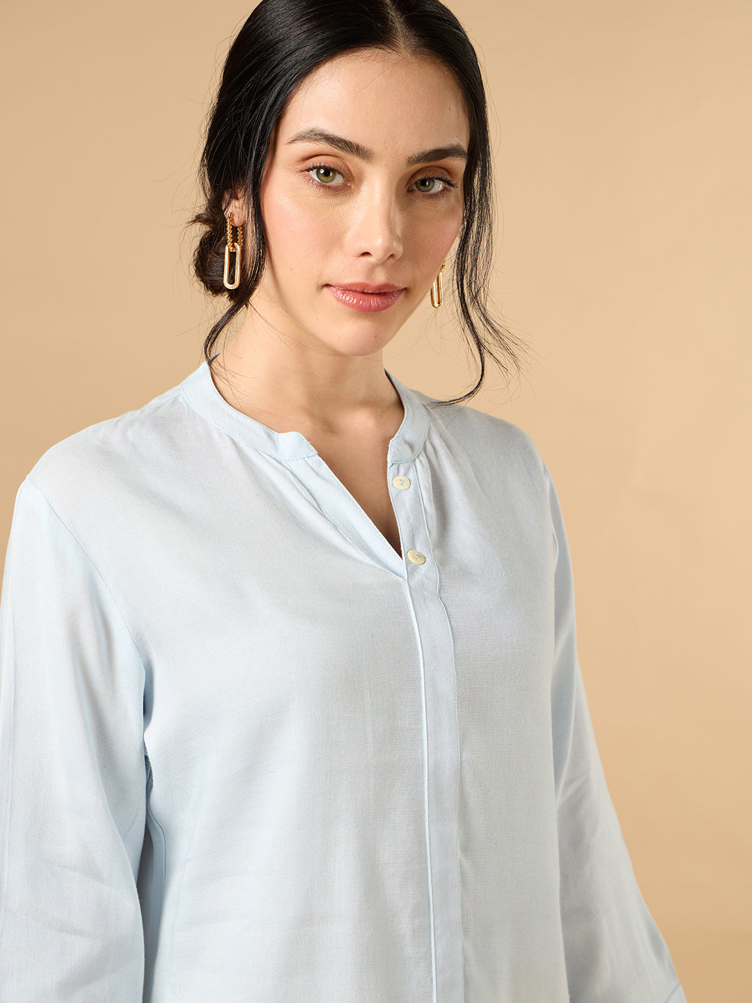 Classic Linen Sky Blue Short kurta