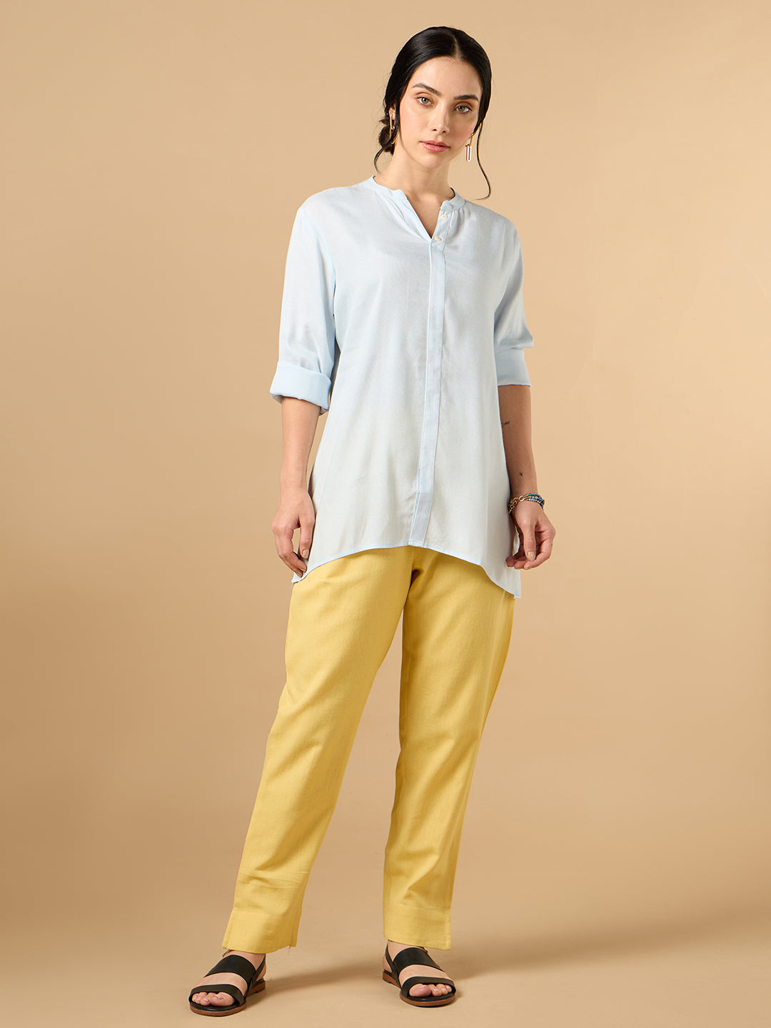 Classic Linen Sky Blue Short kurta