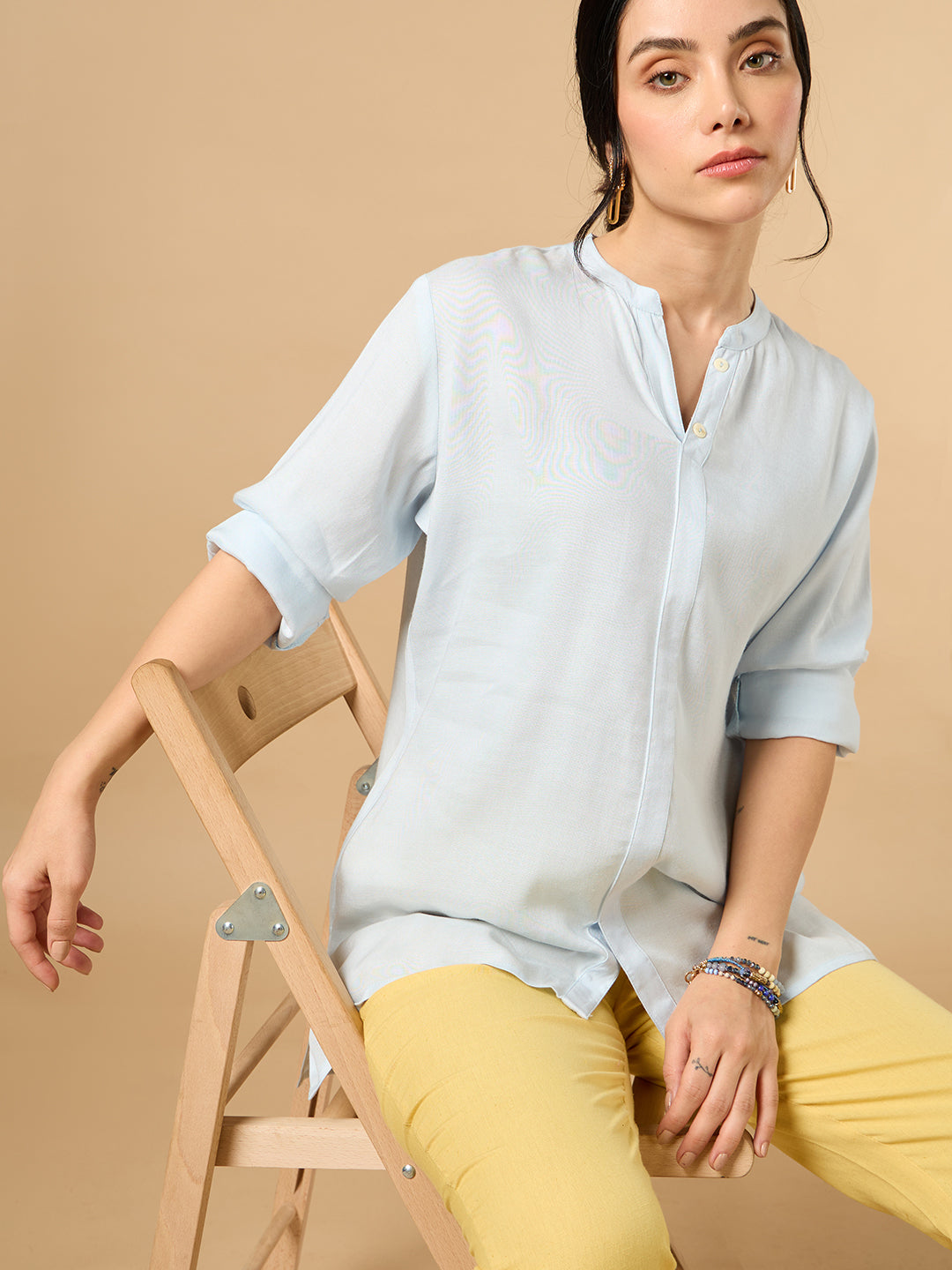 Classic Linen Sky Blue Short kurta