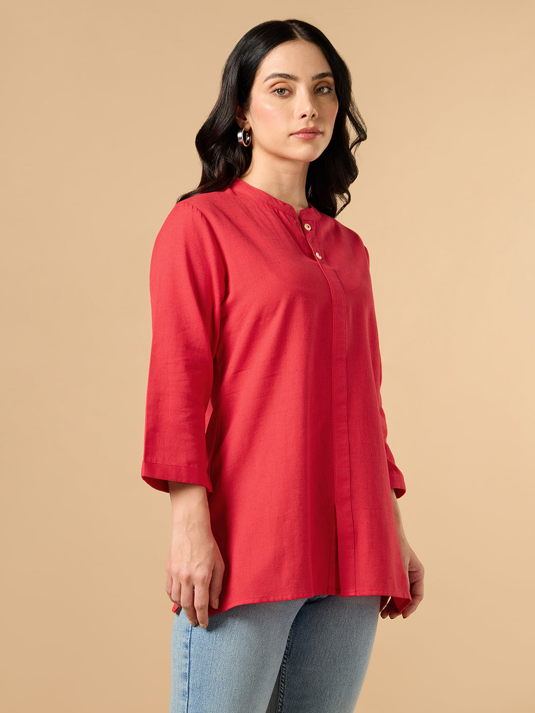 Classic Linen Red Short kurta