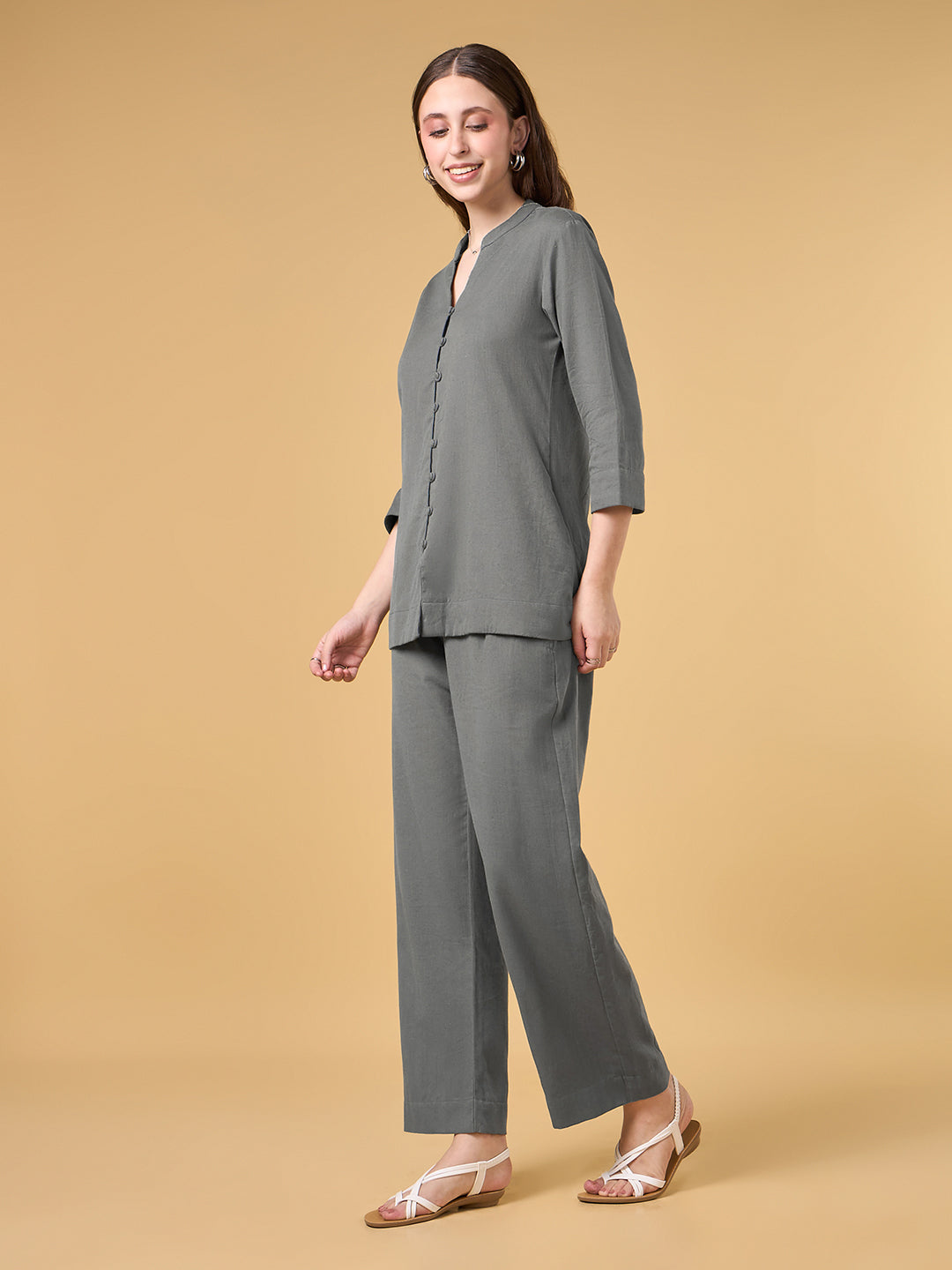 Steel Grey Solid Cotton Co-ord Set