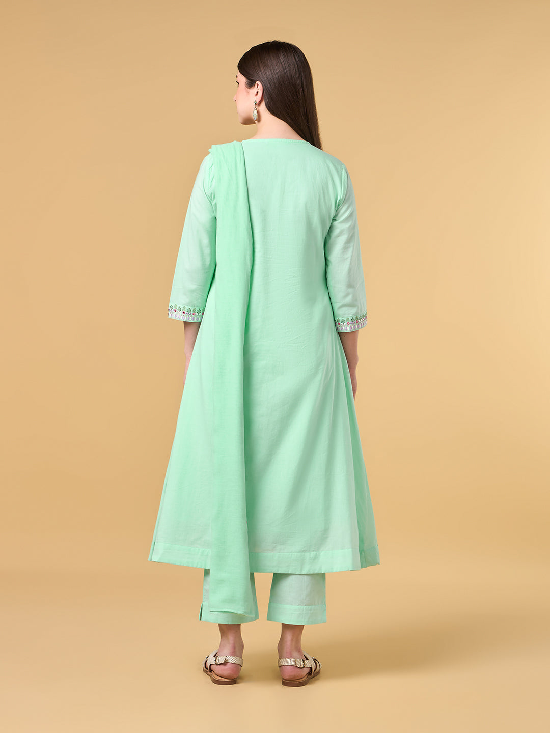 Pastel Green Embroidered Cotton Suit