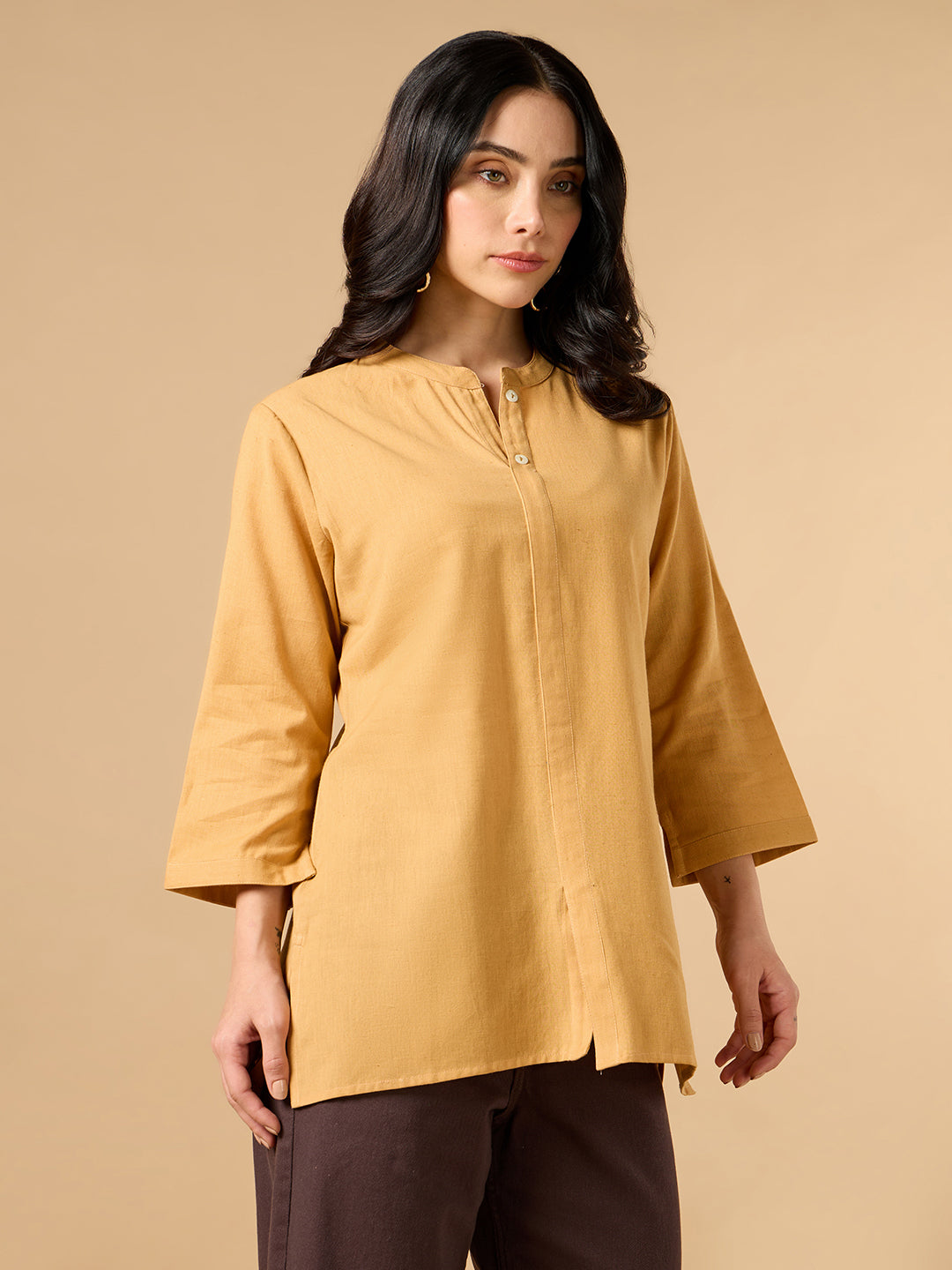 Classic Linen Pastel Orange Short kurta