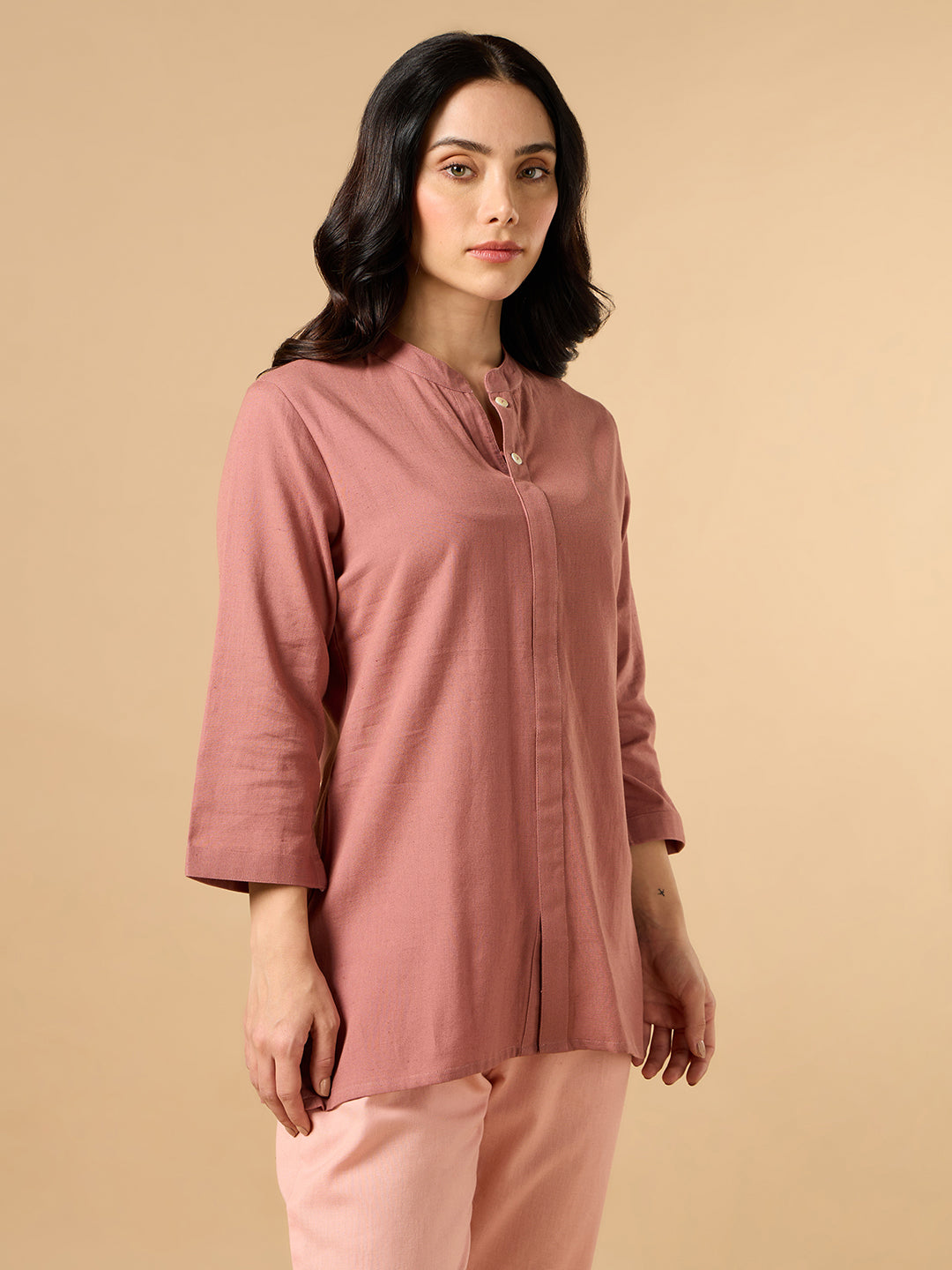 Classic Linen Chestnut Brown Short kurta