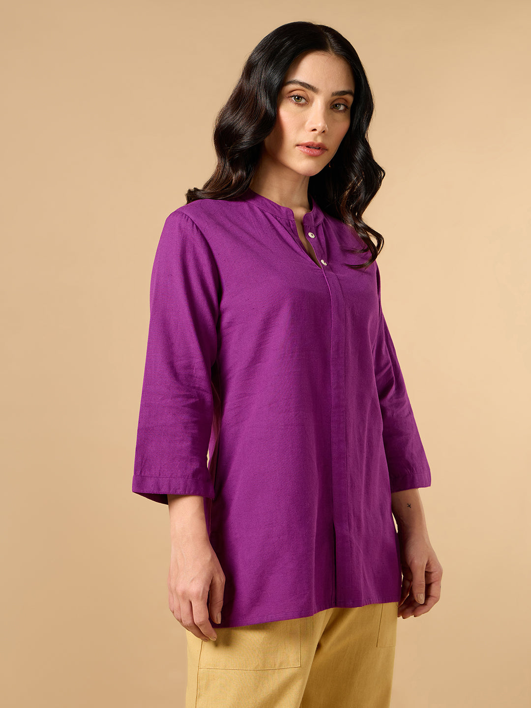 Classic Linen Purple Short kurta
