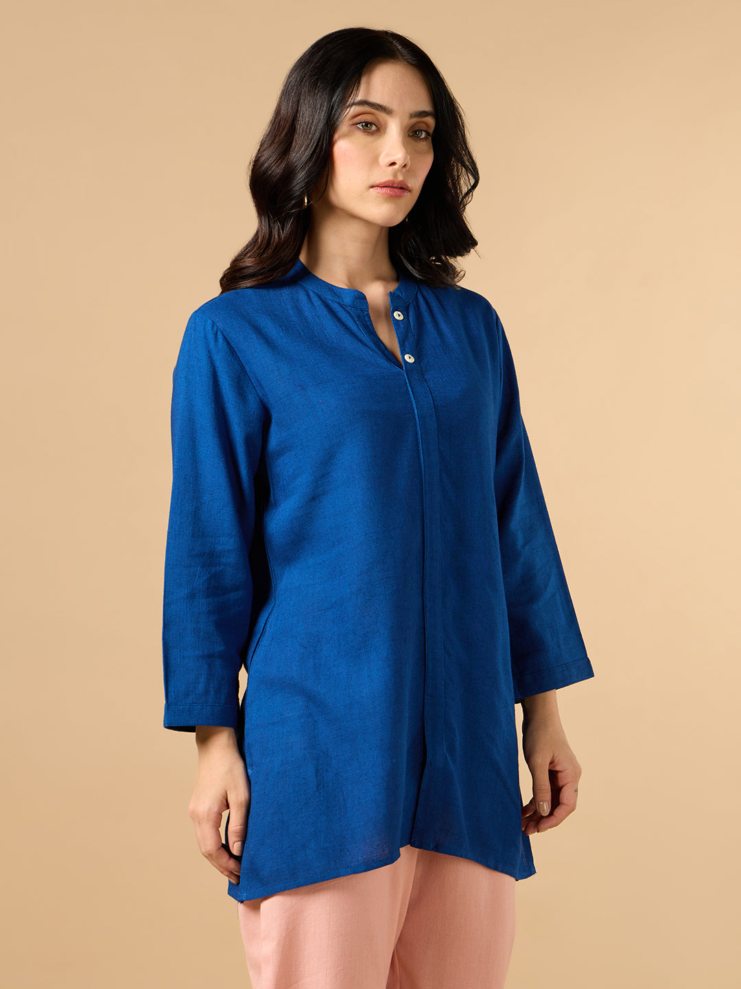 Classic Linen Royal Blue Short kurta
