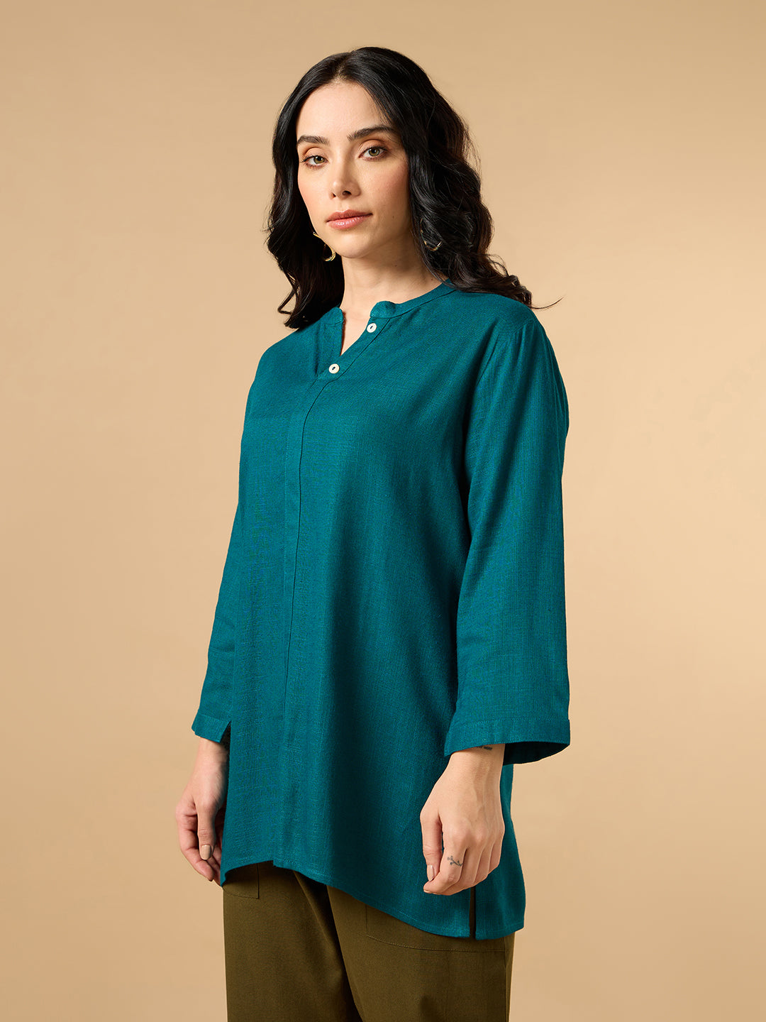 Classic Linen Teal Green Short kurta