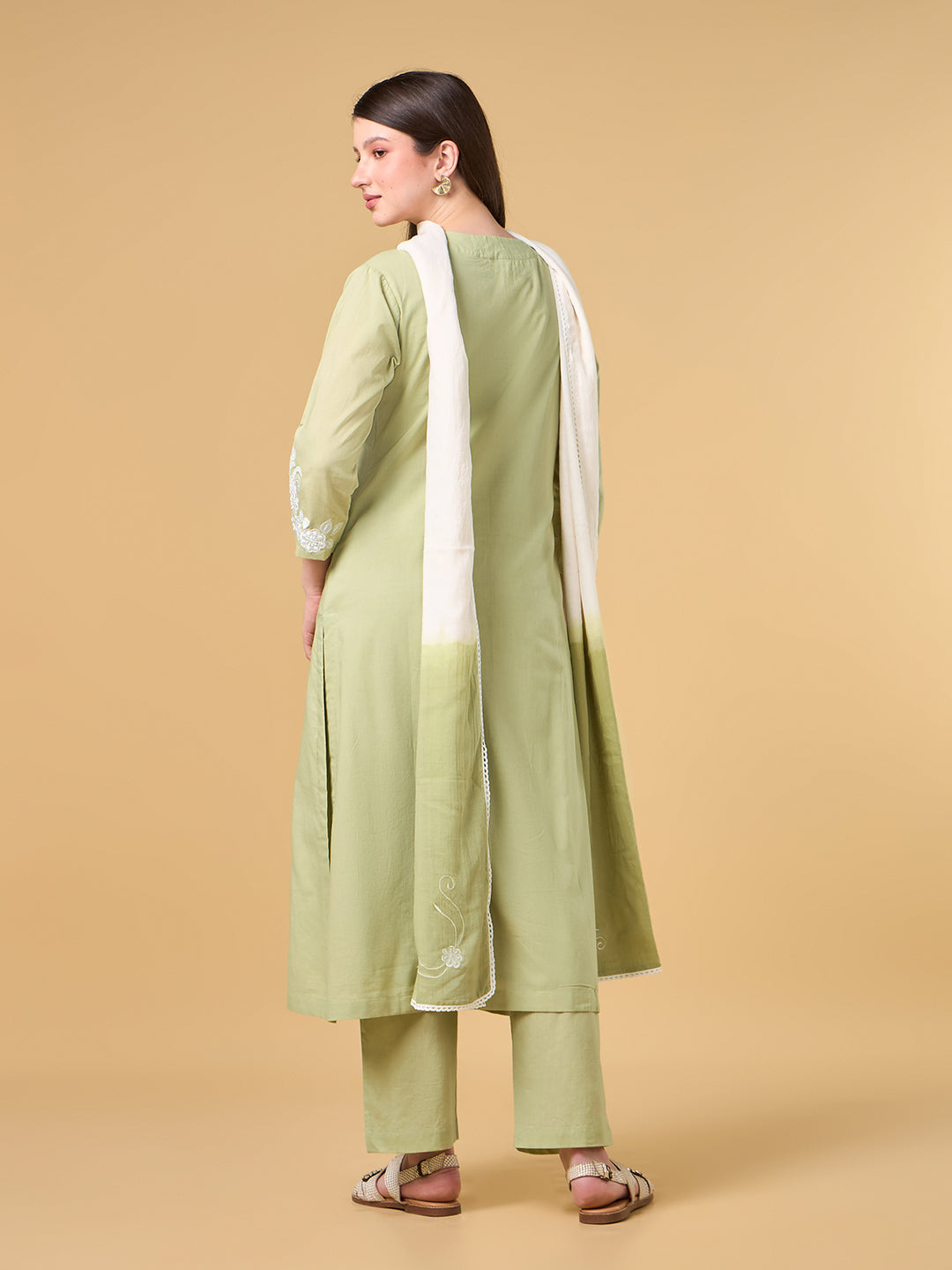 Pastel lime Green Embroidered Cotton Suit