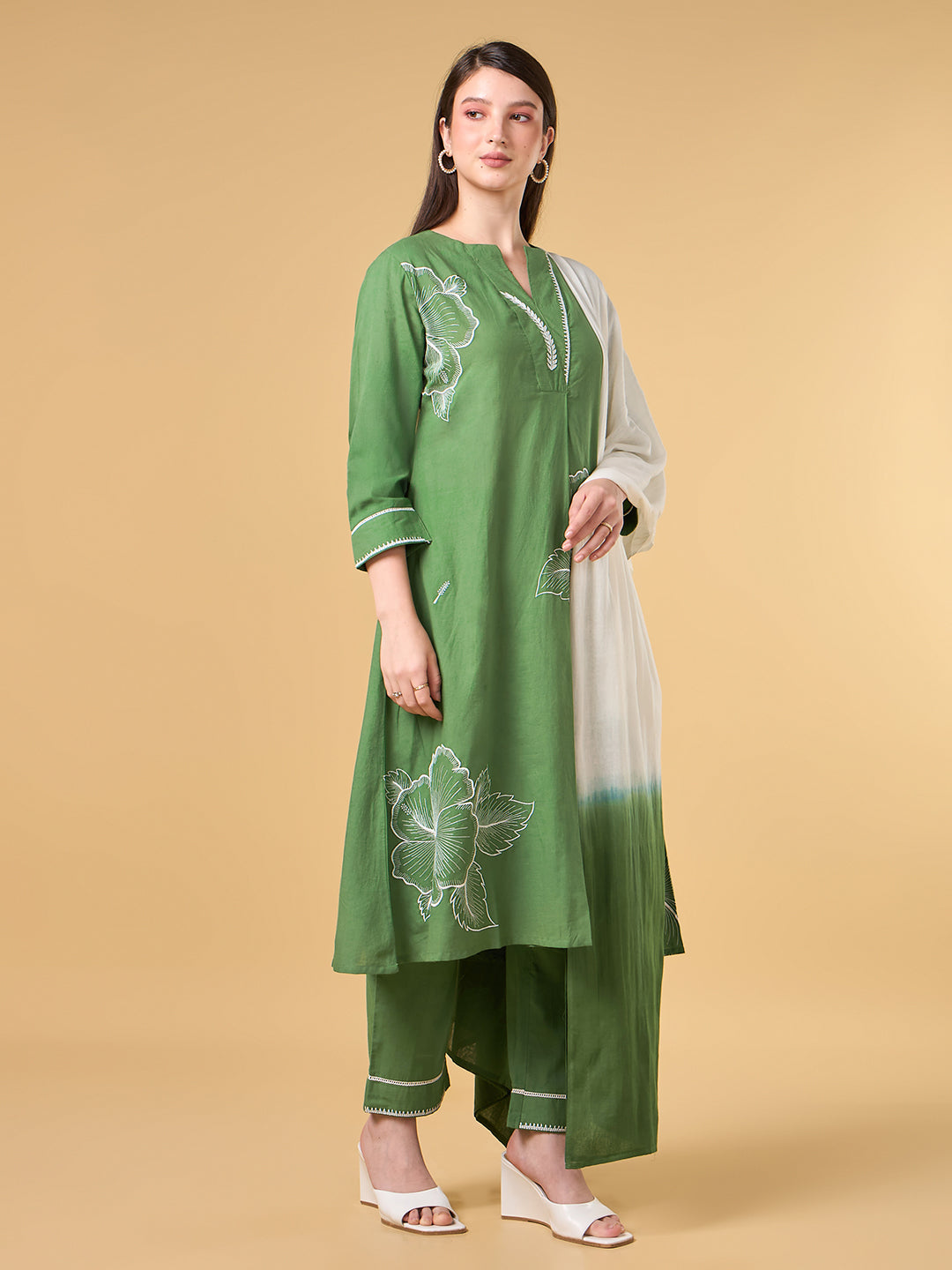 Green Hibiscus Cotton Suit