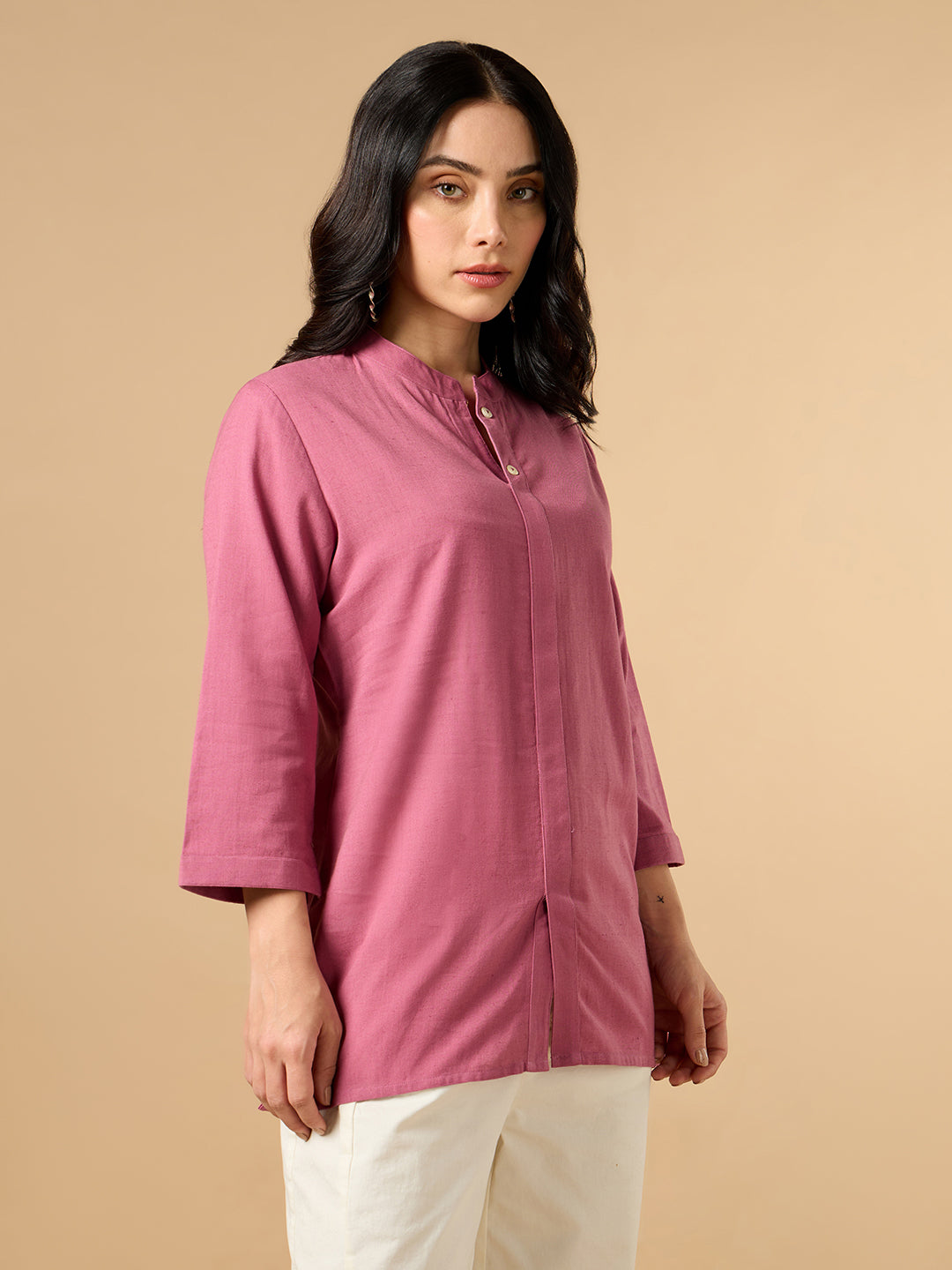 Classic Linen Watermelon pink Short kurta