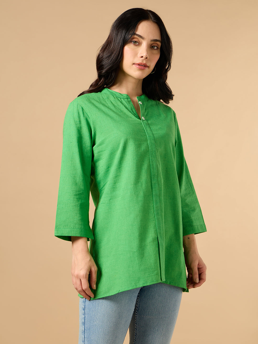 Classic Linen Green Short kurta