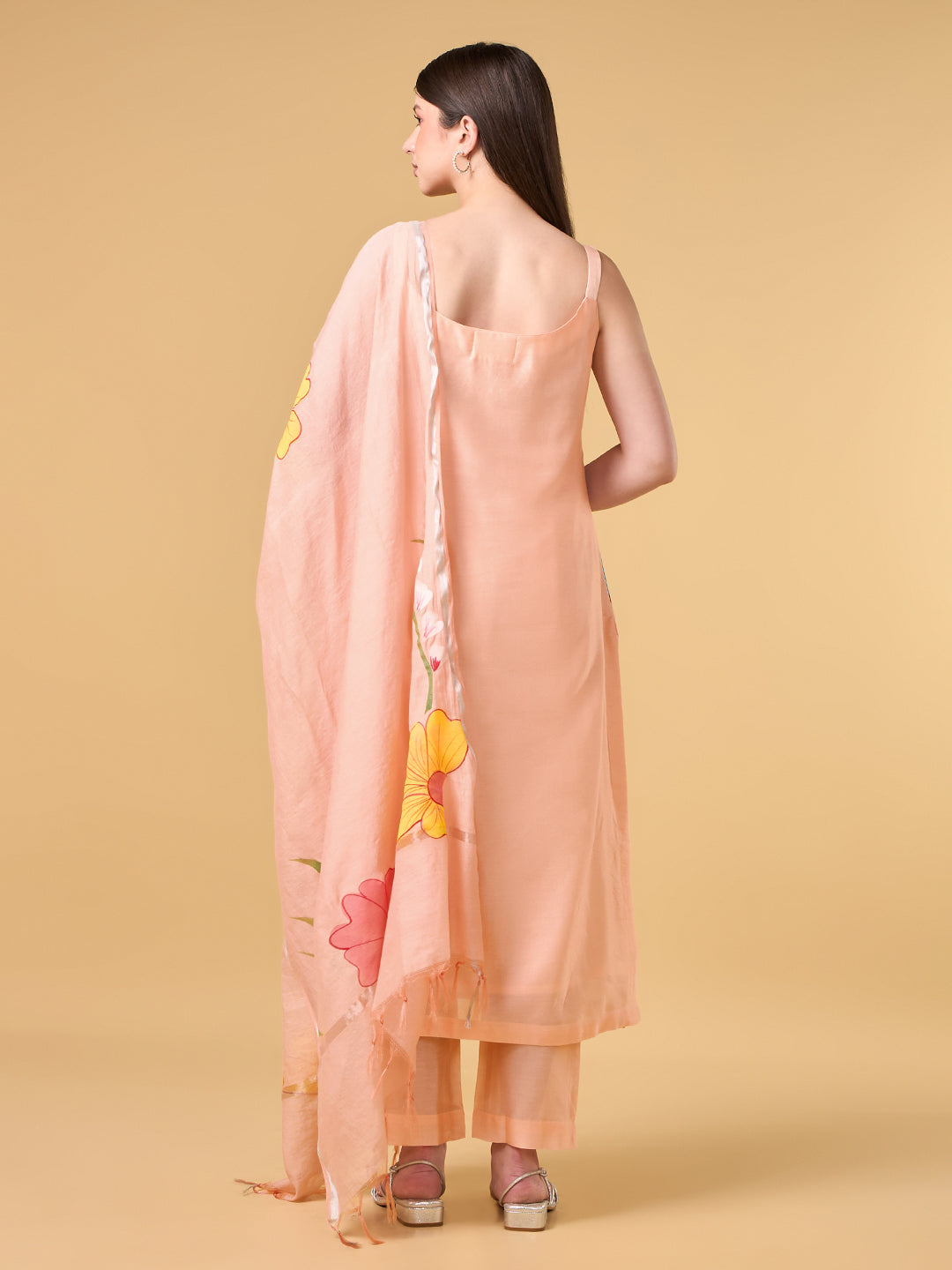 Pastel Peach Brush Painted Cotton Suit
