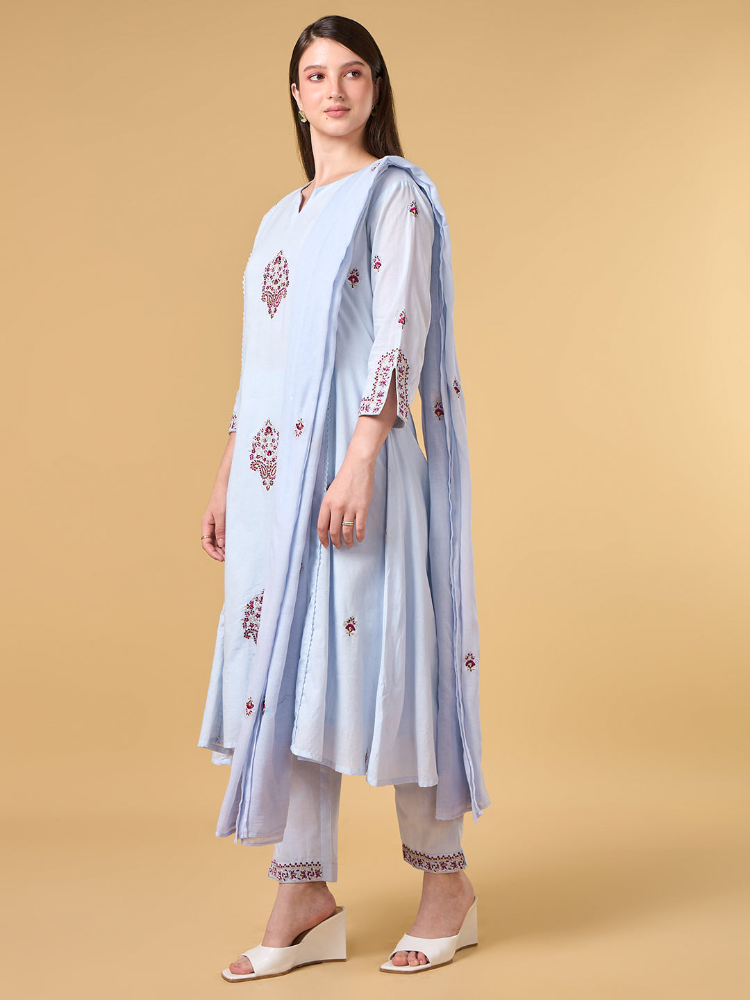 Pastel Snow Embroidered Cotton Suit