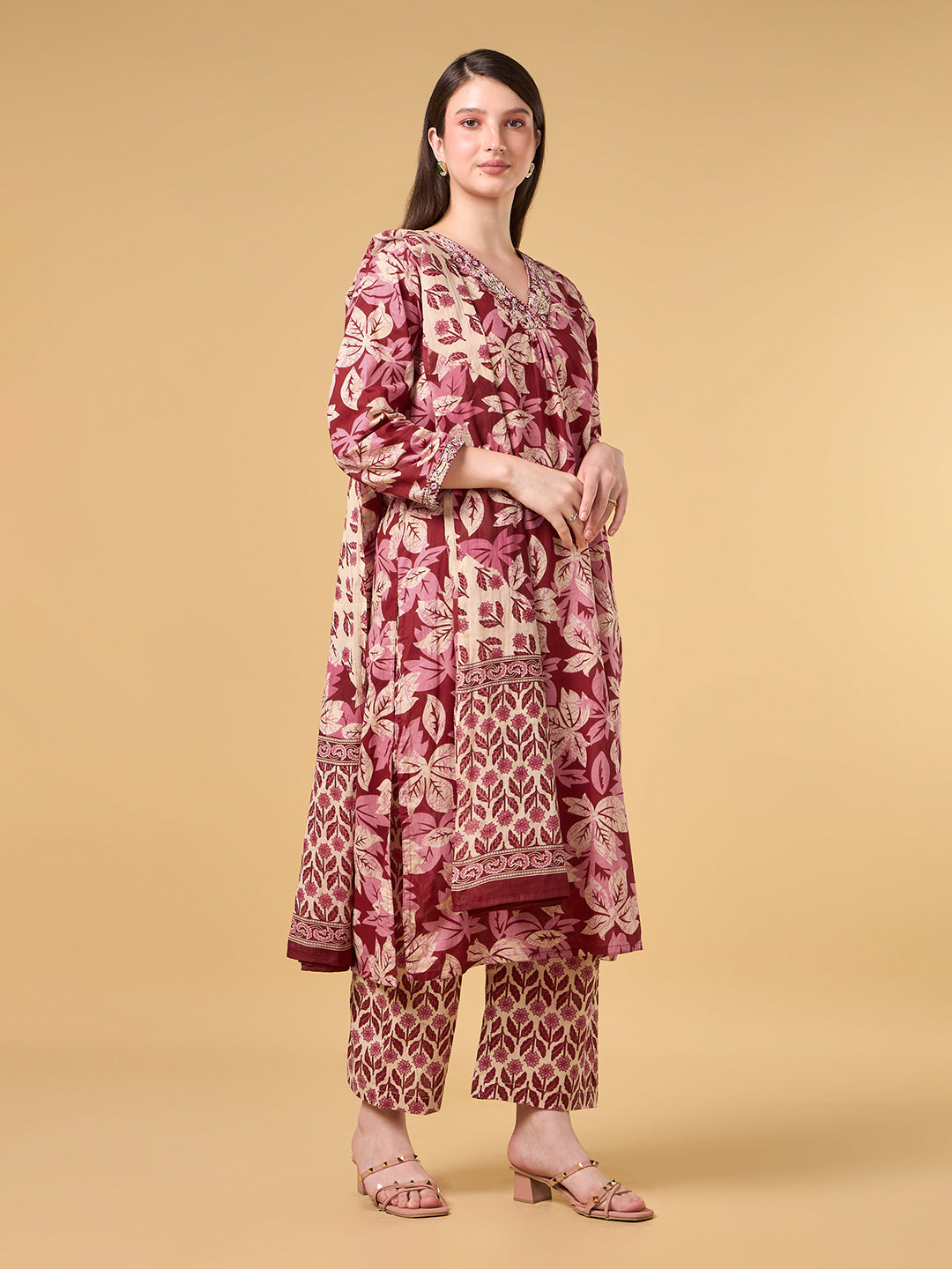 Maroon Tropical Printed Cotton Suit