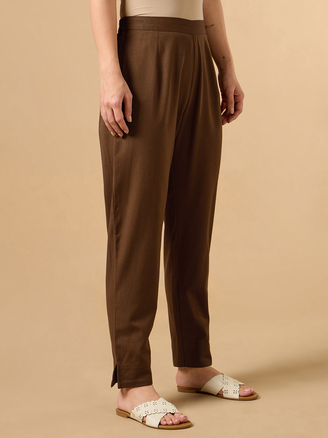 Brown Cotton Staight Pant