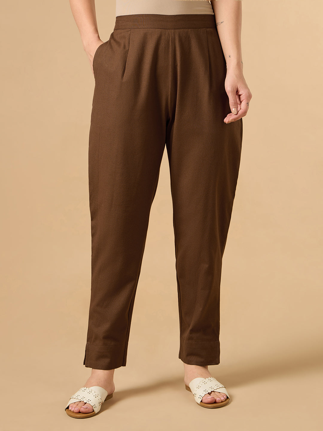 Brown Cotton Staight Pant