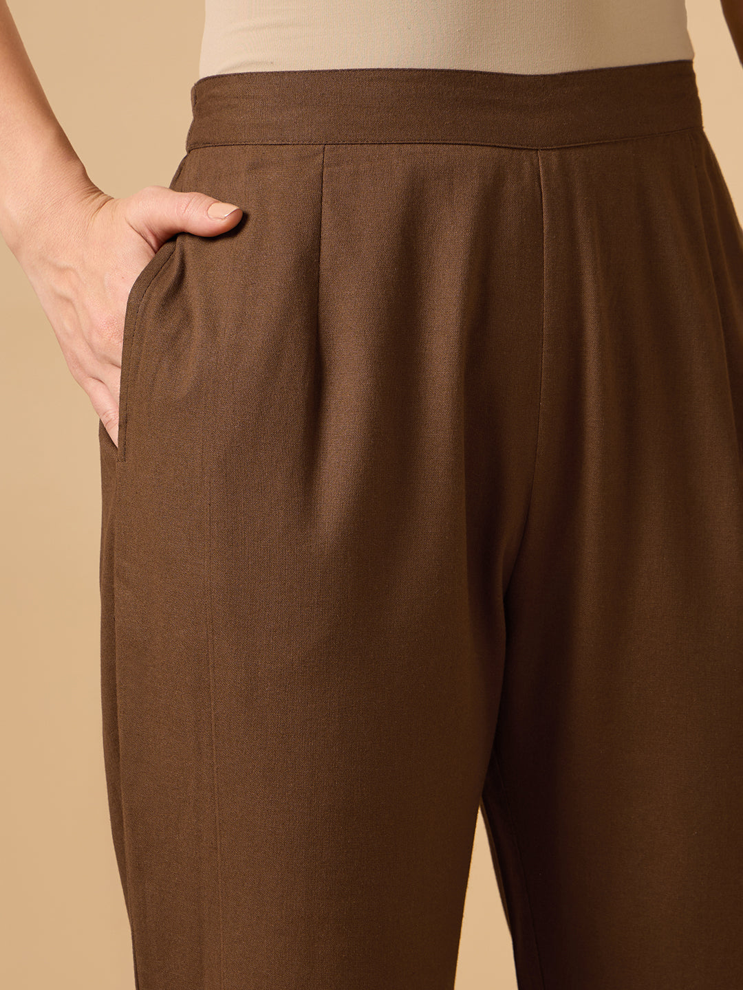 Brown Cotton Staight Pant