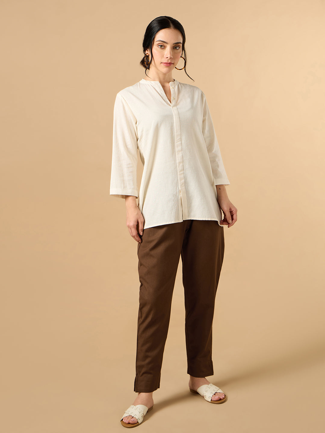 Brown Cotton Staight Pant