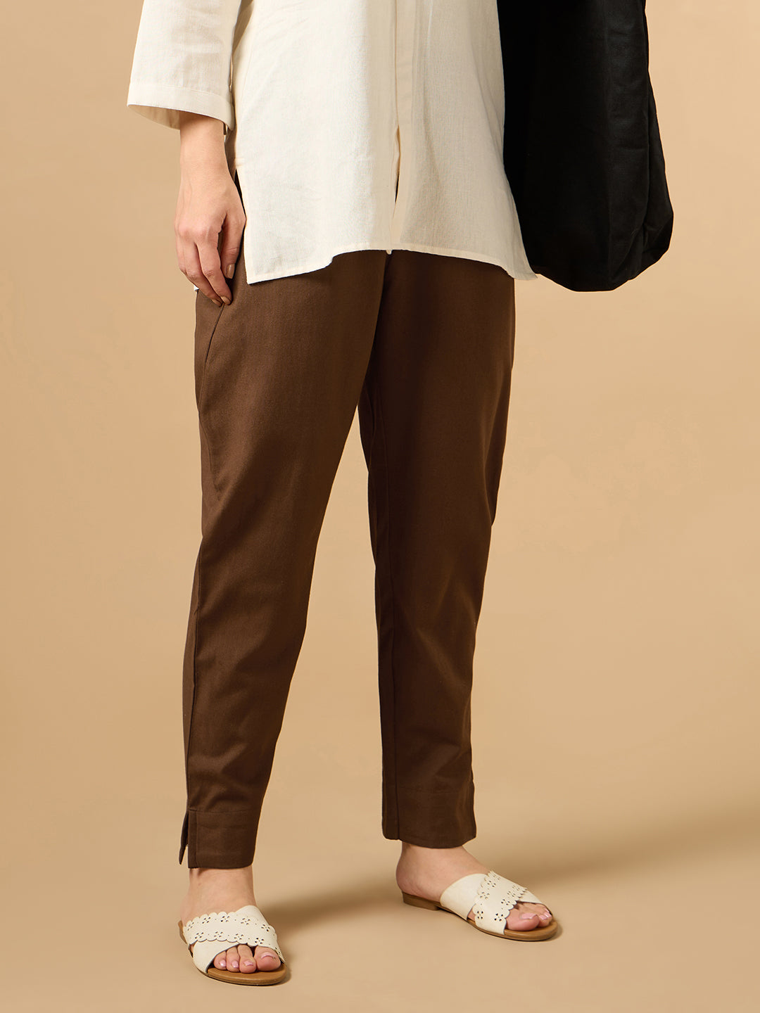 Brown Cotton Staight Pant