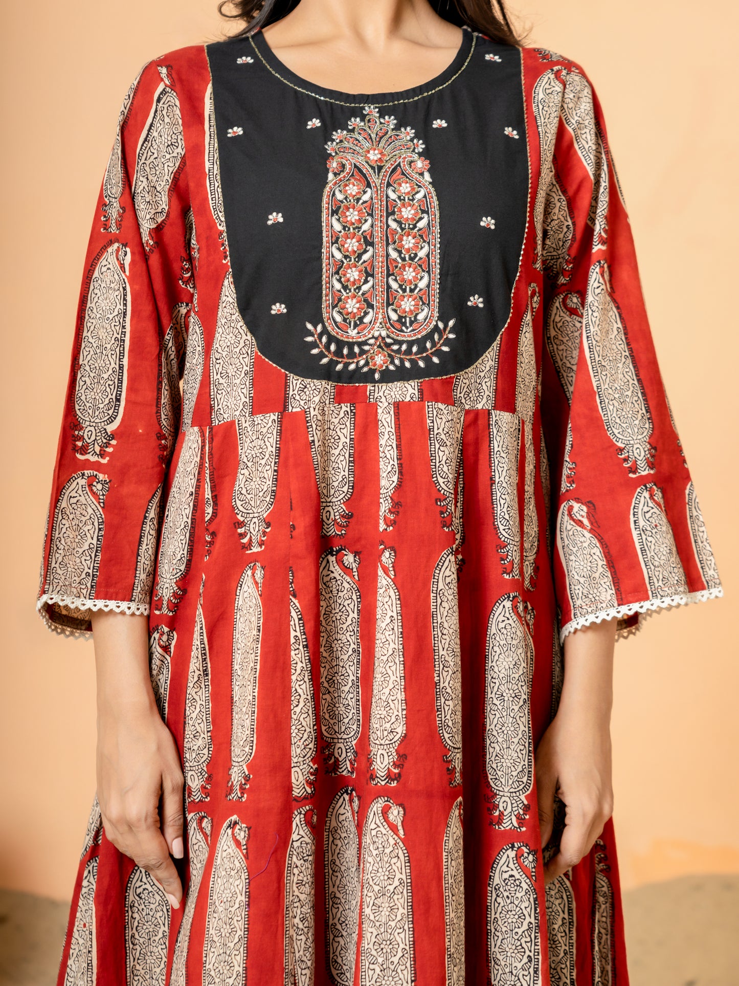 Red Paisley Anarkali Cotton Kurta