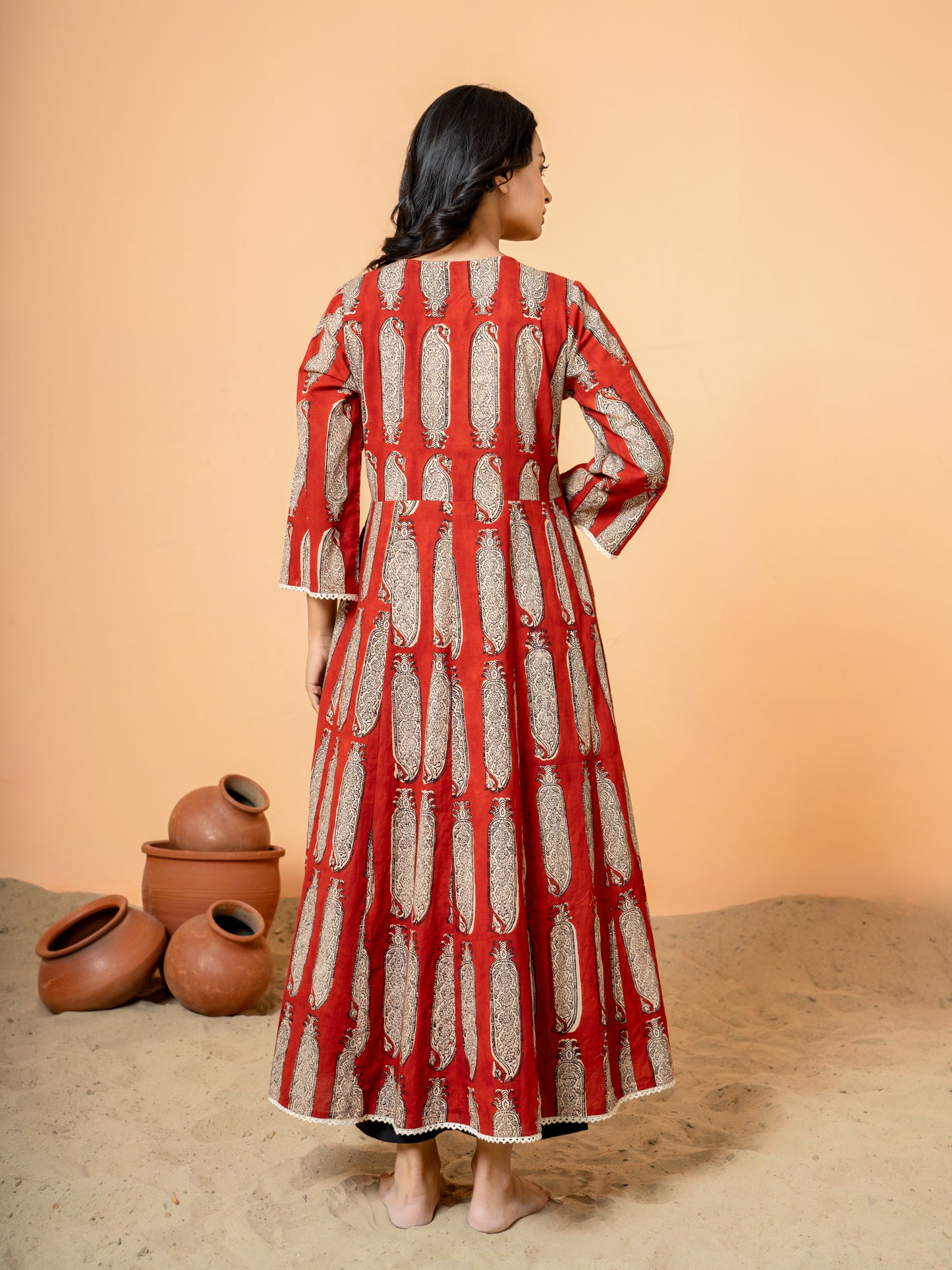 Red Paisley Anarkali Cotton Kurta