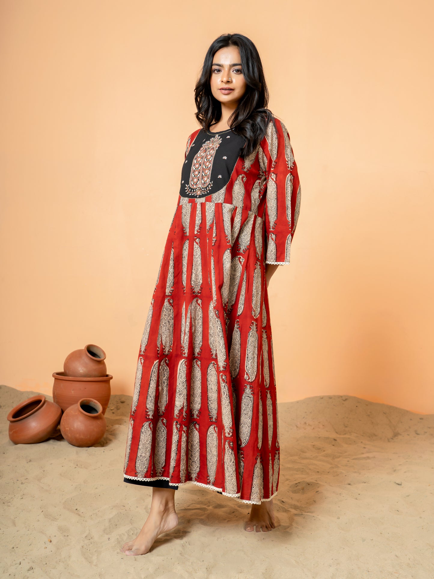 Red Paisley Anarkali Cotton Kurta