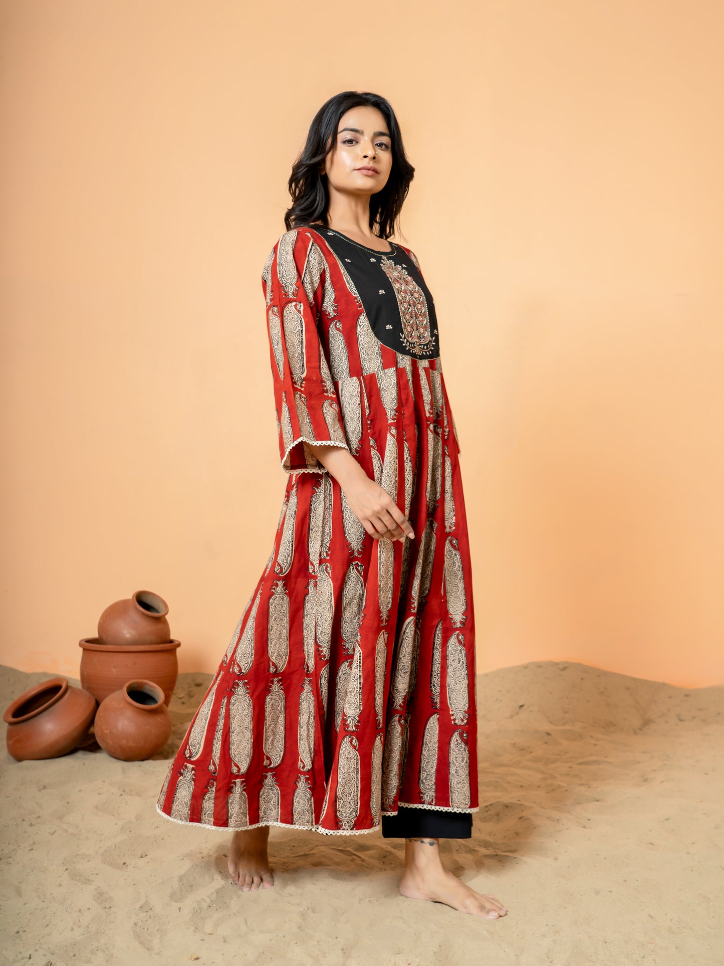 Red Paisley Anarkali Cotton Kurta