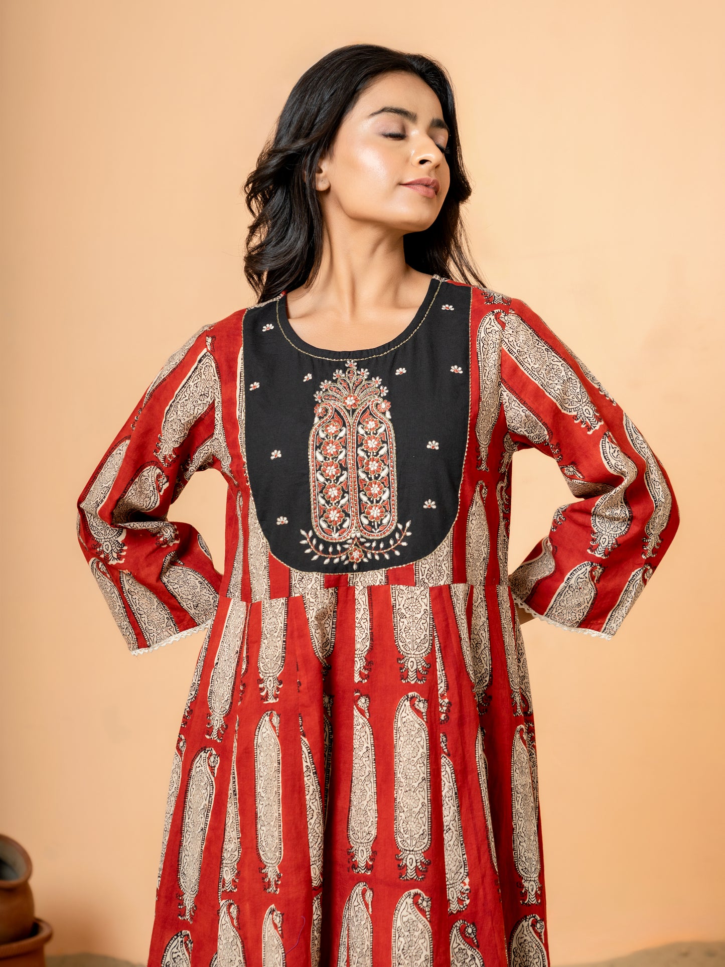 Red Paisley Anarkali Cotton Kurta