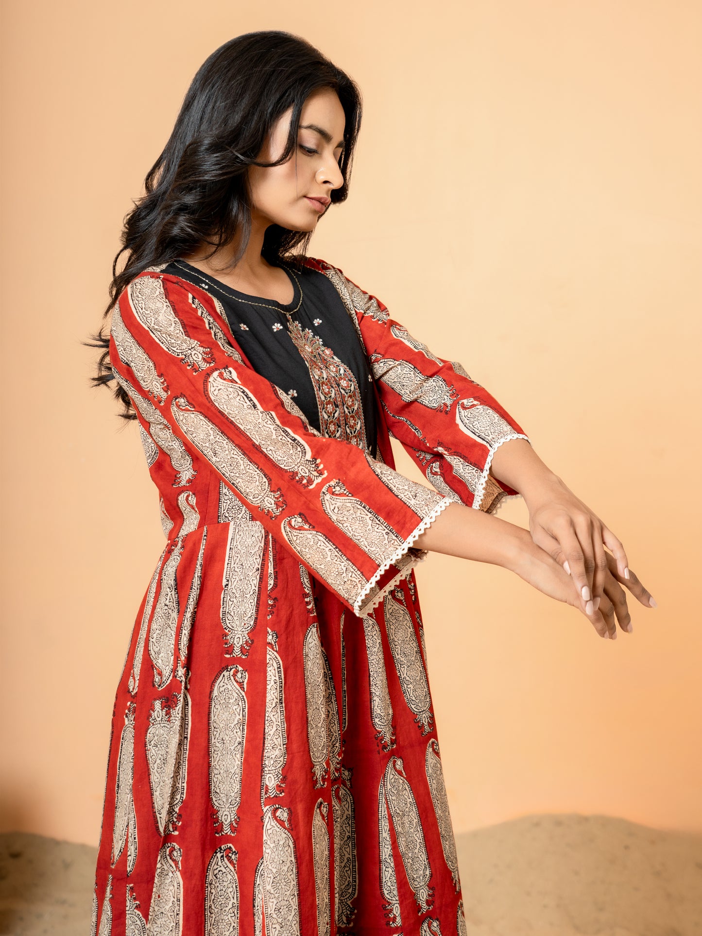 Red Paisley Anarkali Cotton Kurta